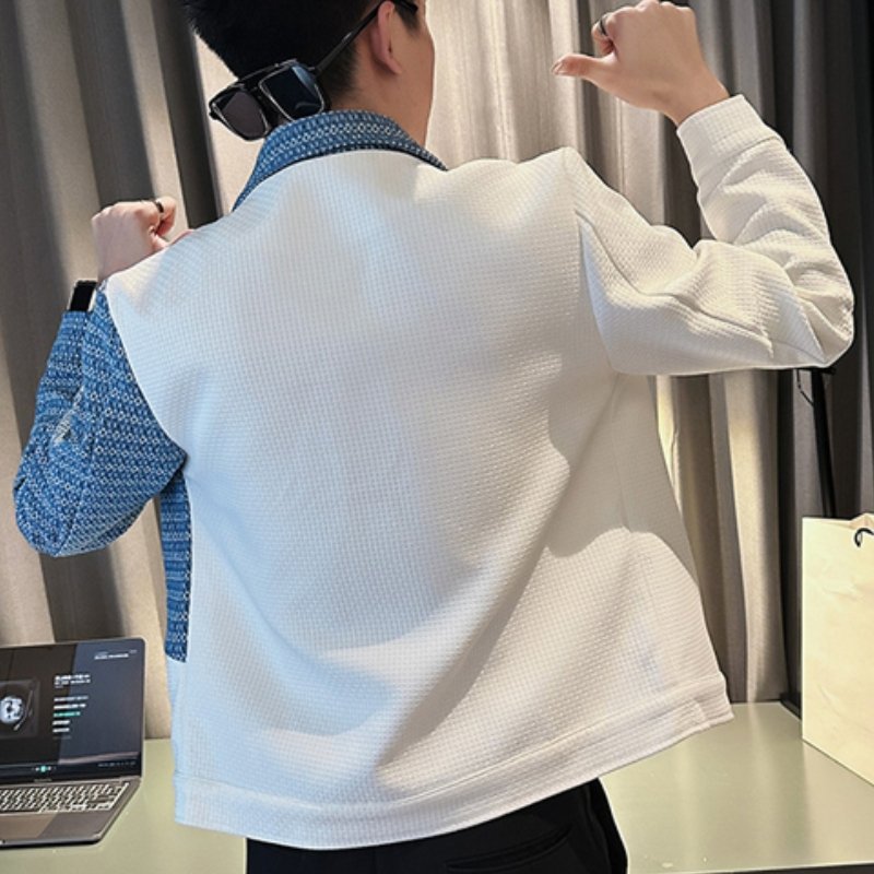 OEM service custom loose warm men's Modernist Panelled splice denim jacket mens clothing
