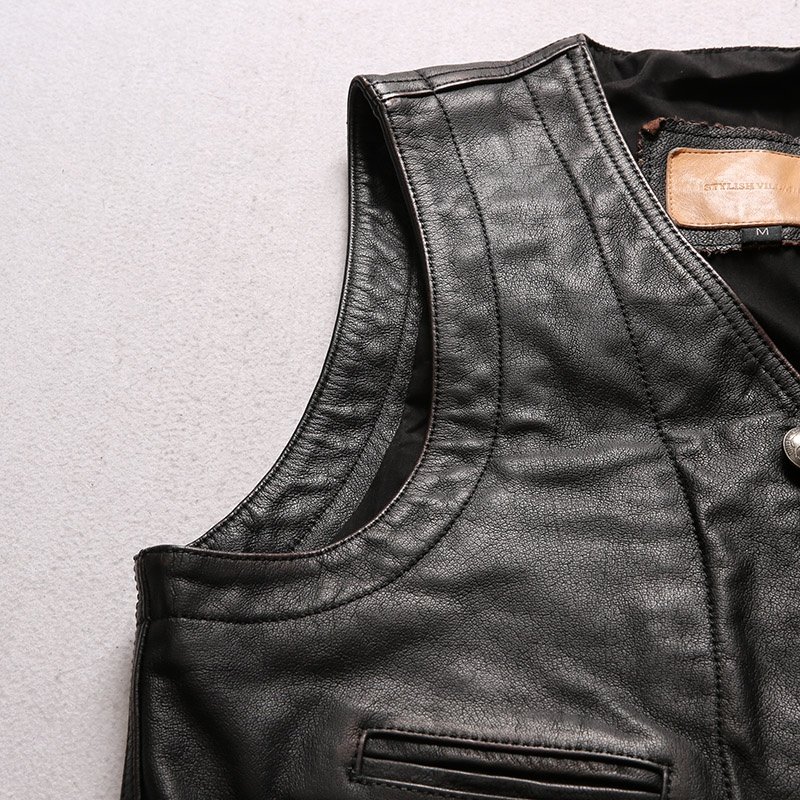 Wholesale Plus Size Vests for Men Stylish Utility Genuine Leather Sleeveless jacket casual 100% Natural Cowhide waistcoat