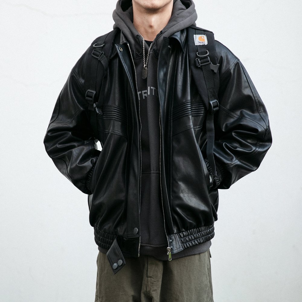 Customized Men's pu Leather Jacket High Quality Windbreak Vintage Patches Racing Motorcycle jacket