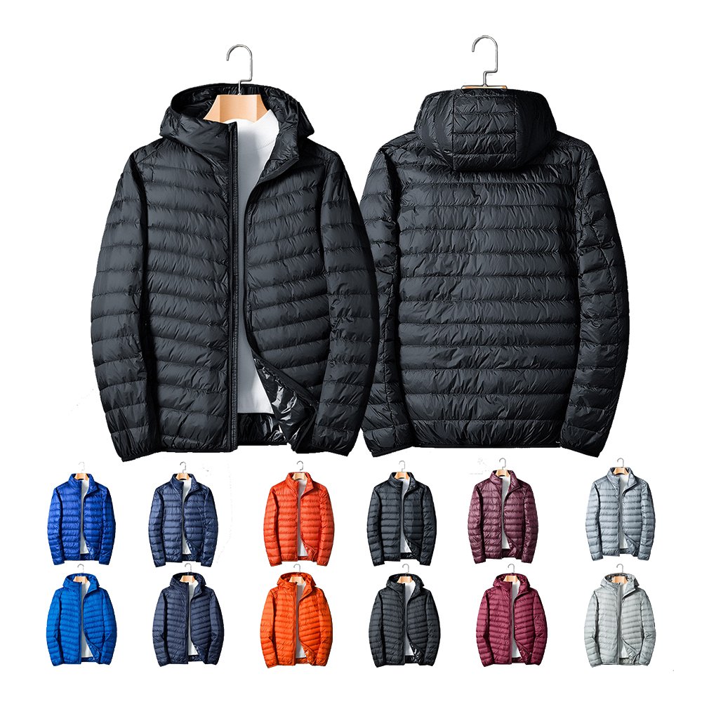 Custom Logo Outdoor Lightweight Warm Duck Feather Men Nylon Hooded Winter Bubble Puff Down Coat Puffer Jackets With Hood