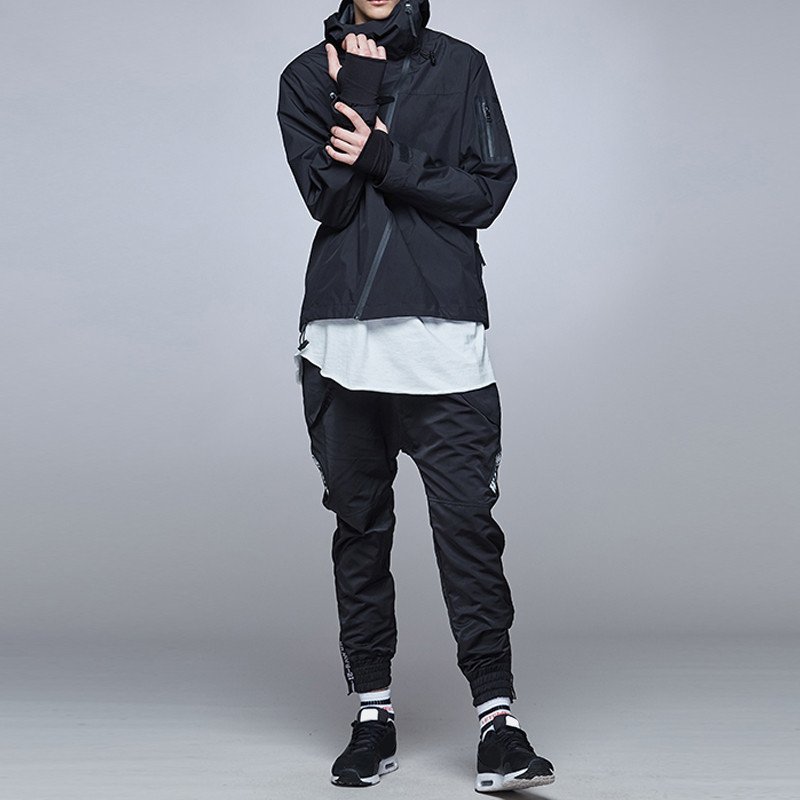High Quality Trendy Brand High Street Windbreaker Men's Black Loose Retro Jacket