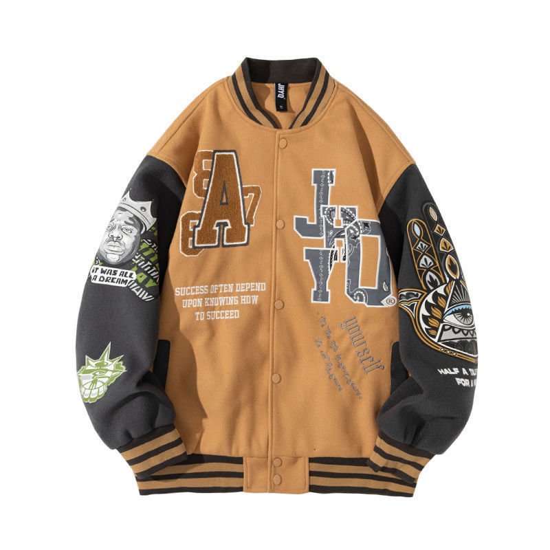 Custom Chenille Embroidery Patch Baseball Jacket Men Hip Hop Street Varsity Jackets Color Blocked Men's Letterman Jacket