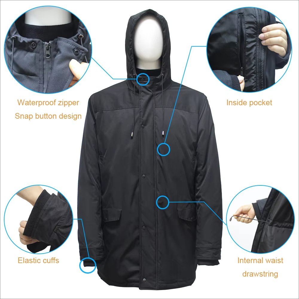 Outdoor Sport Winter Men's Black Motorcycle Jacket Winter Coats for Men Long Clothing Length 5V USB Soft Shell Heated Jacket