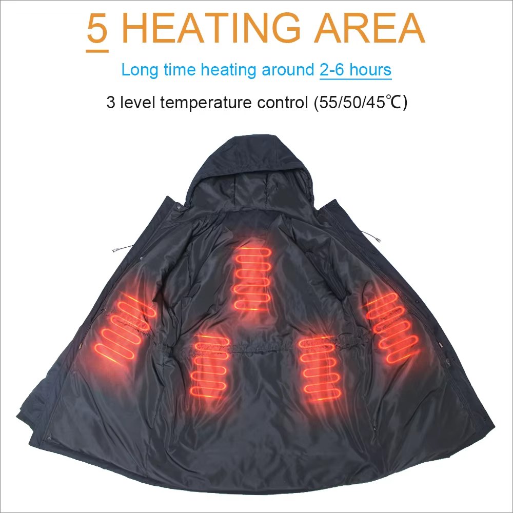 Outdoor Sport Winter Men's Black Motorcycle Jacket Winter Coats for Men Long Clothing Length 5V USB Soft Shell Heated Jacket
