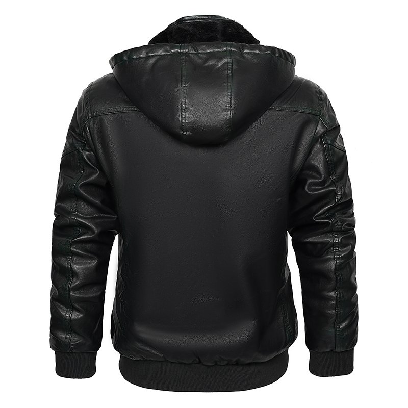 FREE LOGO OEM CARANFIER Mens PU Leather Jacket Hooded Detachable Men Winter Coat Fleece Liner Warm Jacket For Male Top Seller