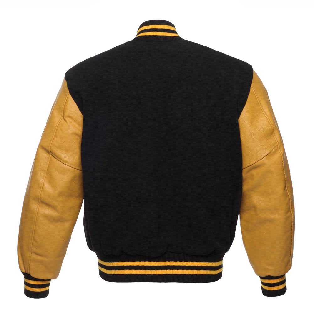 Premium Black Wool & Gold Leather Varsity Letterman Jacket Wholesale - Men's Streetwear Varsity Letterman Jacket