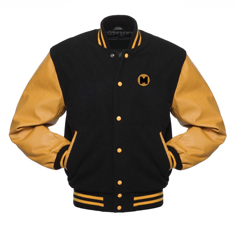 Premium Black Wool & Gold Leather Varsity Letterman Jacket Wholesale - Men's Streetwear Varsity Letterman Jacket