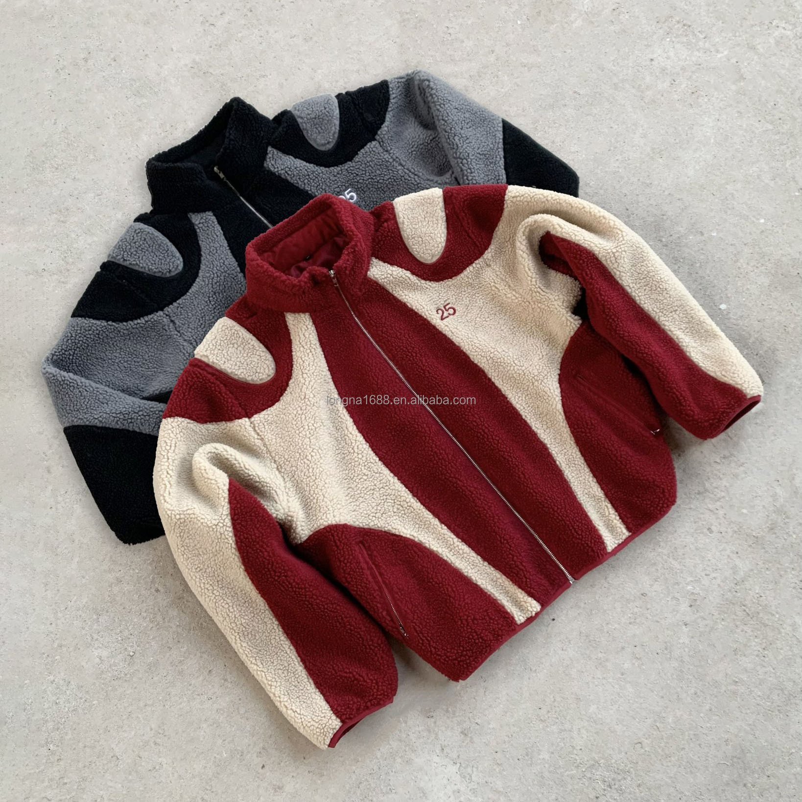 Wholesale High Quality Winter Zip men's jacket Two Colors Custom Oversized Men's Sherpa Fleece Jacket