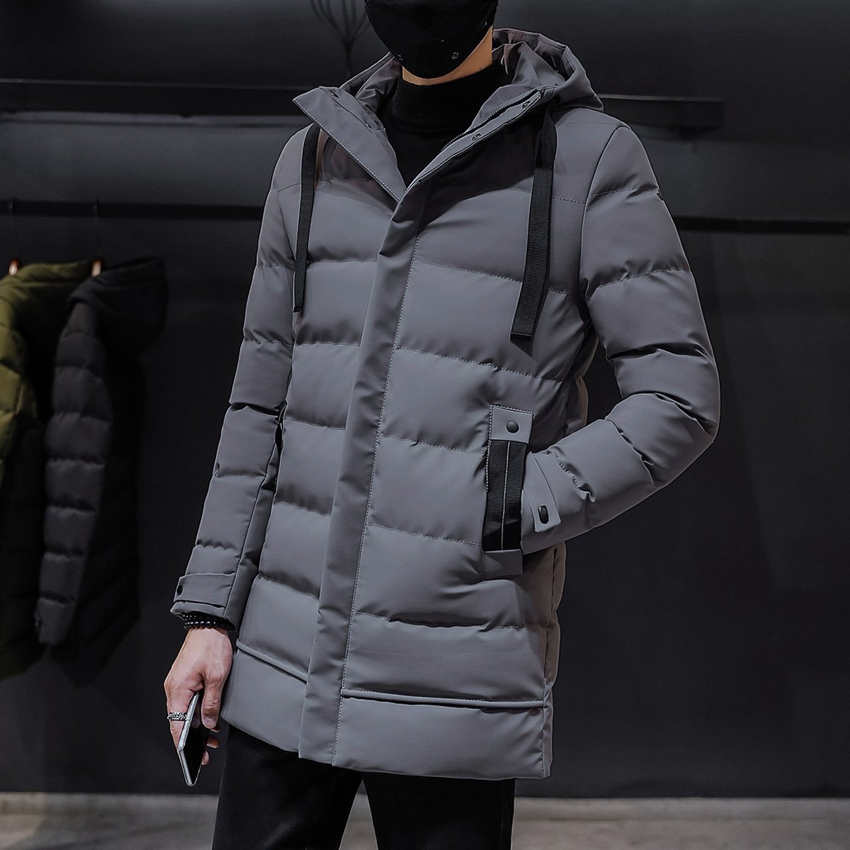 Liu Ming Fashion Wholesale 2024 Winter Casual Men Hooded Solid Slim Hooded Long Down Jacket Zipper Thick Warm Trench Coat