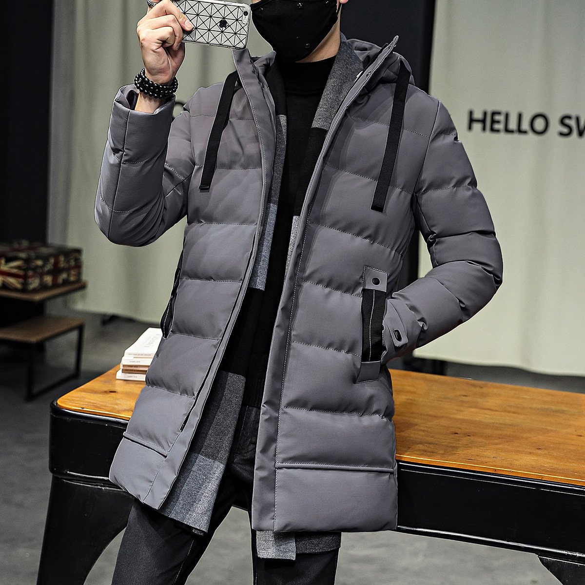 Liu Ming Fashion Wholesale 2024 Winter Casual Men Hooded Solid Slim Hooded Long Down Jacket Zipper Thick Warm Trench Coat