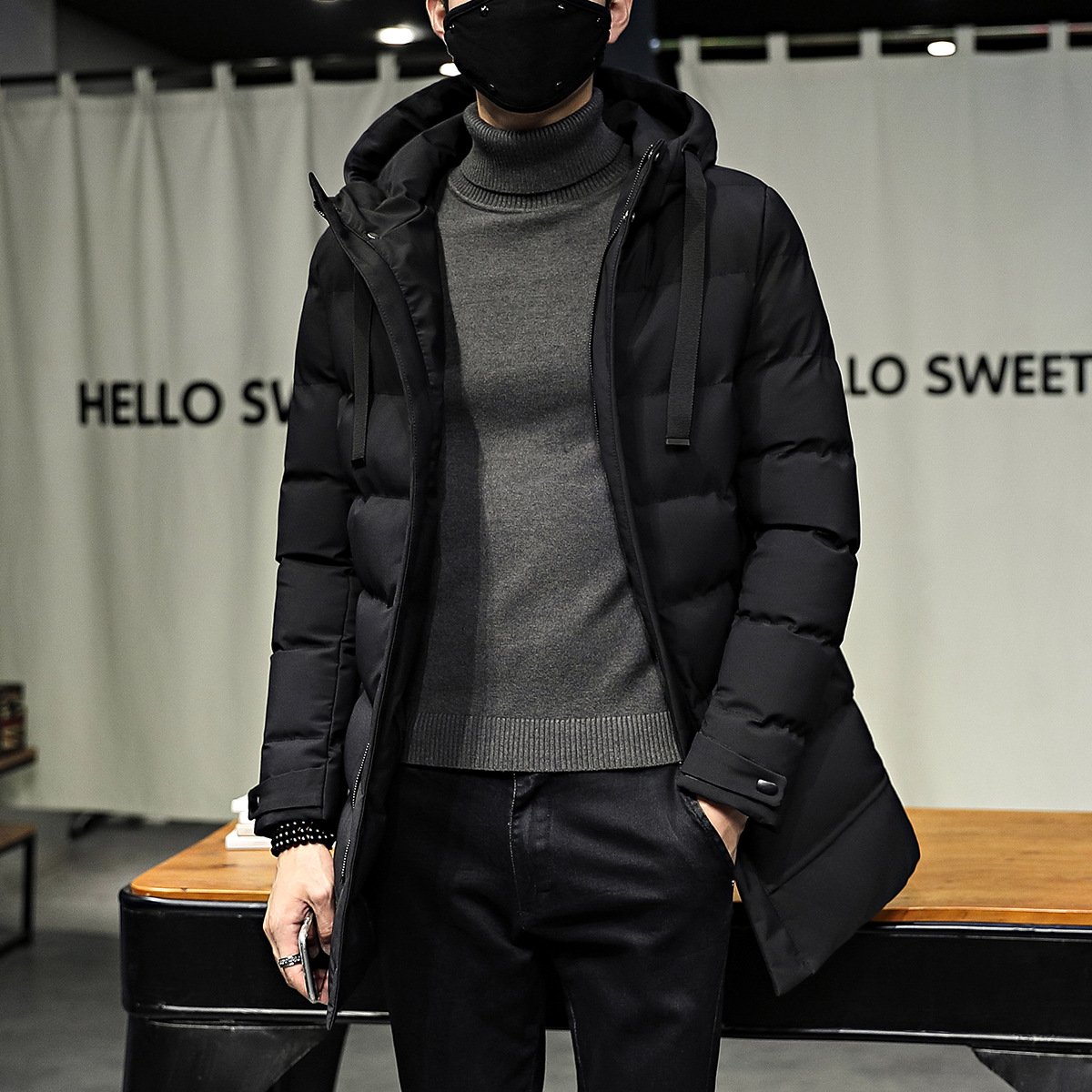 Liu Ming Fashion Wholesale 2024 Winter Casual Men Hooded Solid Slim Hooded Long Down Jacket Zipper Thick Warm Trench Coat