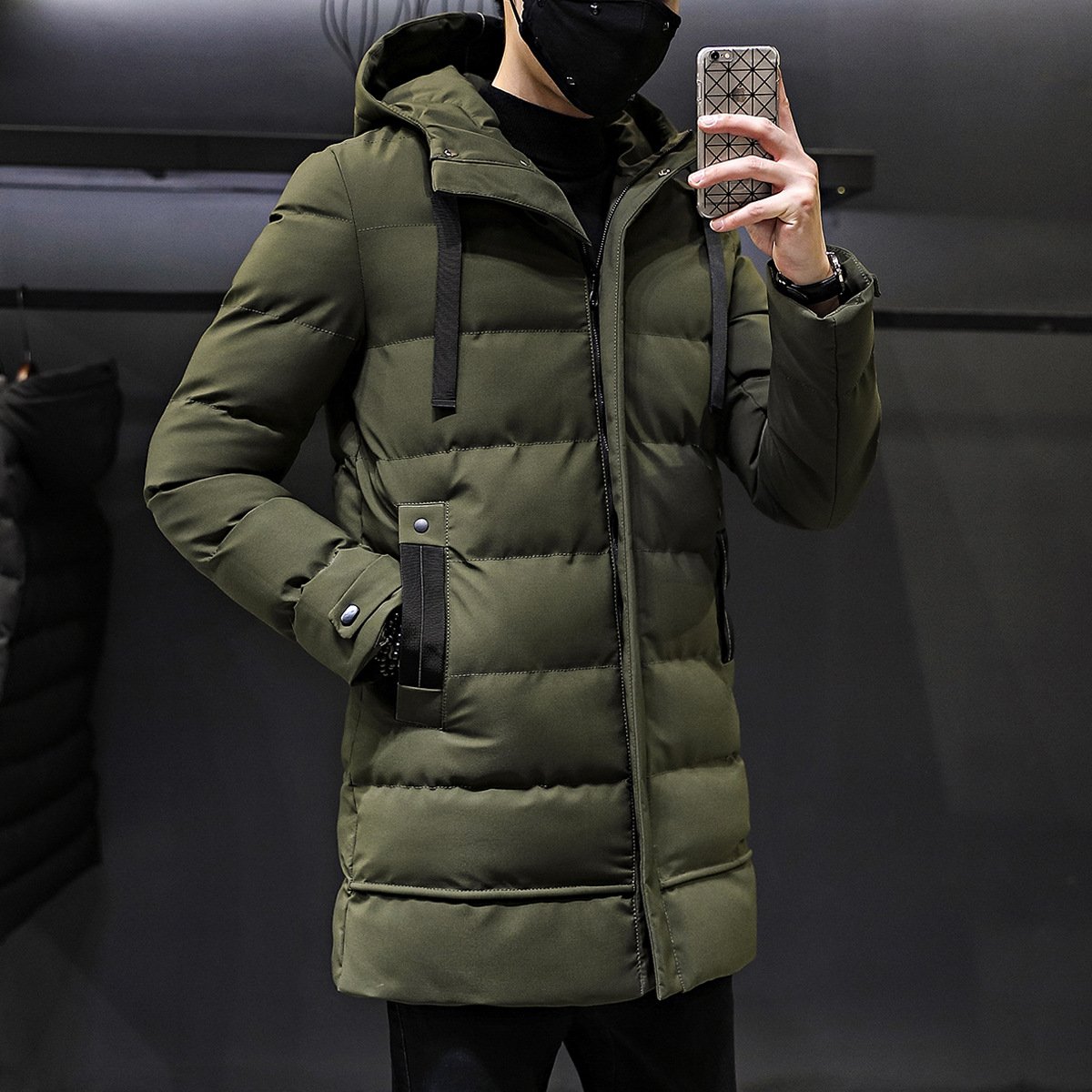 Liu Ming Fashion Wholesale 2024 Winter Casual Men Hooded Solid Slim Hooded Long Down Jacket Zipper Thick Warm Trench Coat