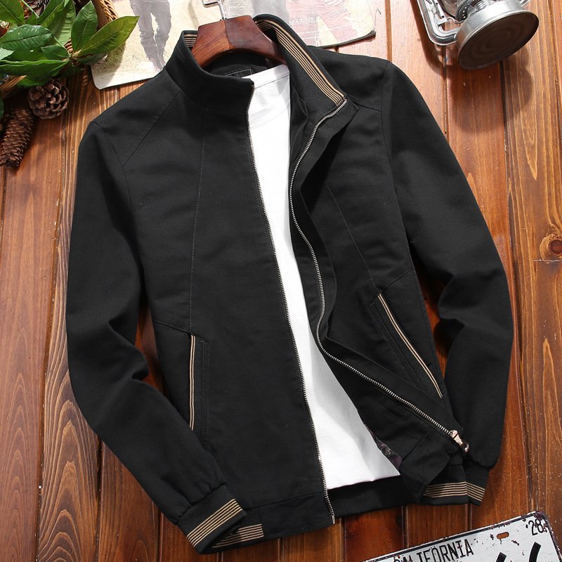 Spring Autumn men's jacket washed cotton plus size thin youth slim casual baseball uniform coat Stand Collar Workwear Jacket