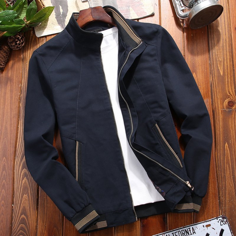 Spring Autumn men's jacket washed cotton plus size thin youth slim casual baseball uniform coat Stand Collar Workwear Jacket