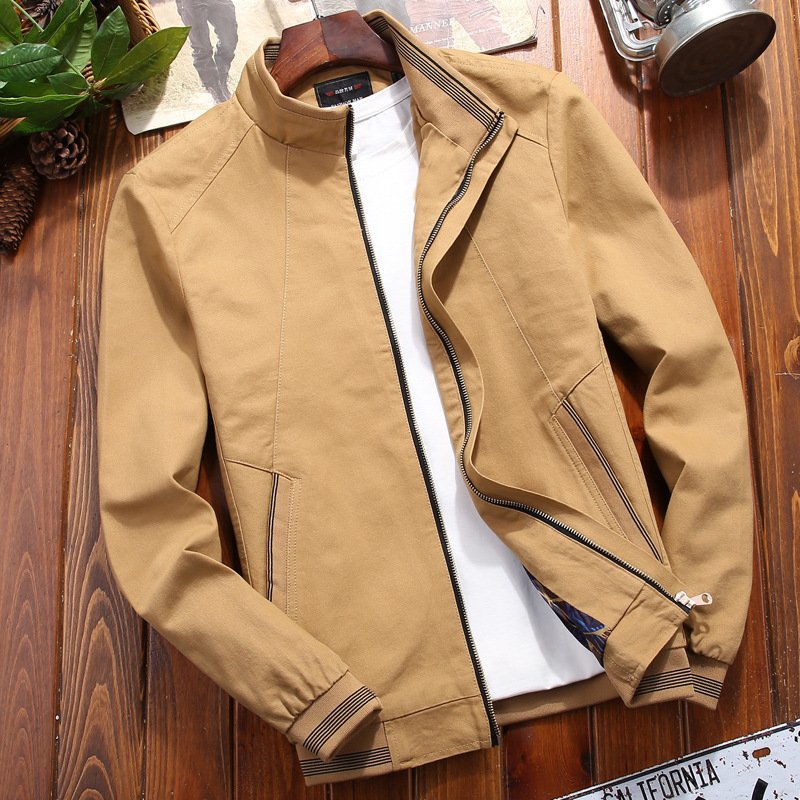 Spring Autumn men's jacket washed cotton plus size thin youth slim casual baseball uniform coat Stand Collar Workwear Jacket