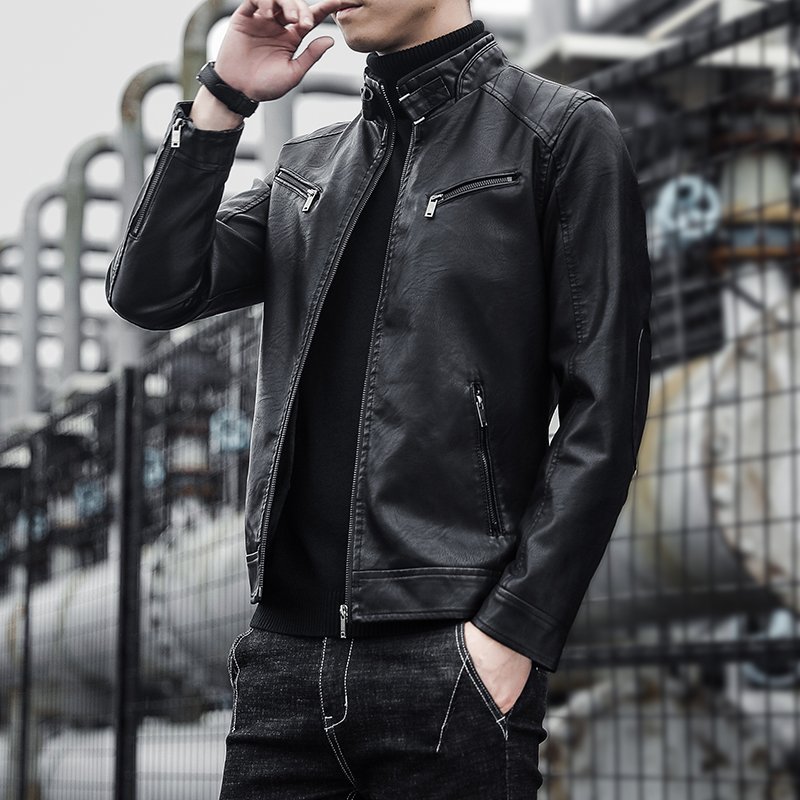 ANSZKTN New autumn/winter men's leather slimming trend leather jacket PU