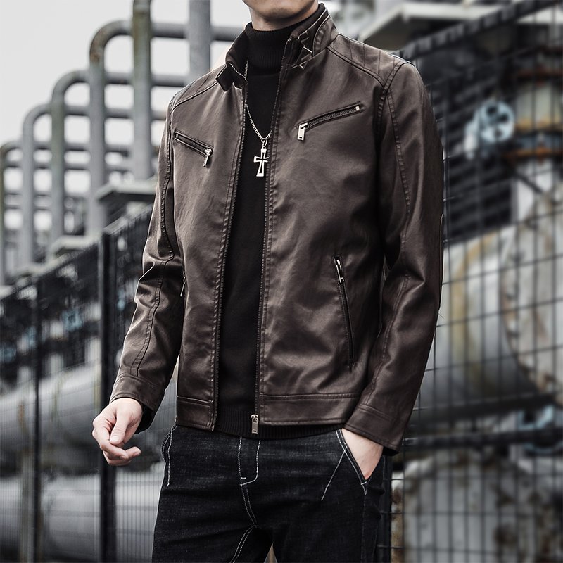 ANSZKTN New autumn/winter men's leather slimming trend leather jacket PU