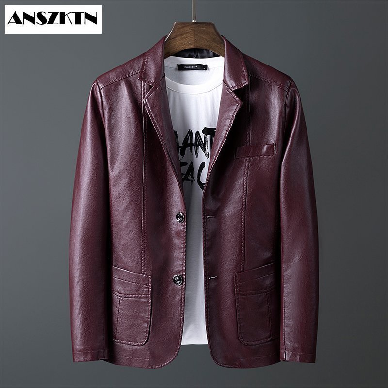 ANSZKTN Men Casual Faux Leather Coats Motorcycle Men's Jackets Business Black Outwear PUJacket