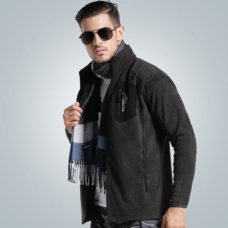 New Design Stand Collar Patch Pocket Custom Logo Zip Up Men's Polar Fleece Jackets