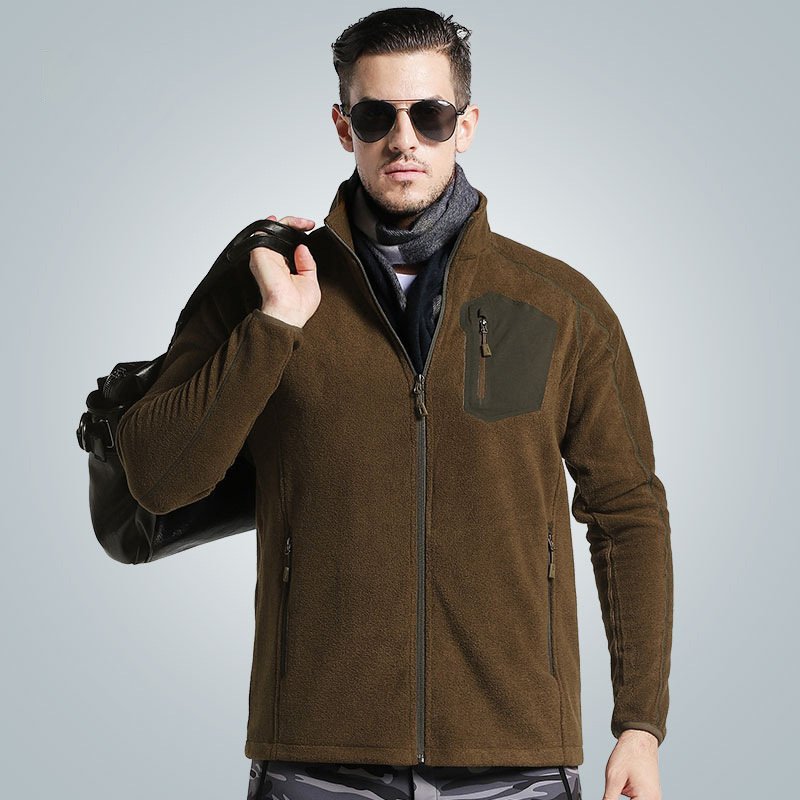 New Design Stand Collar Patch Pocket Custom Logo Zip Up Men's Polar Fleece Jackets