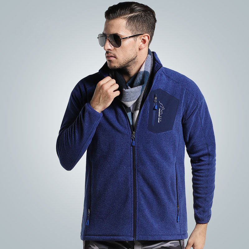New Design Stand Collar Patch Pocket Custom Logo Zip Up Men's Polar Fleece Jackets