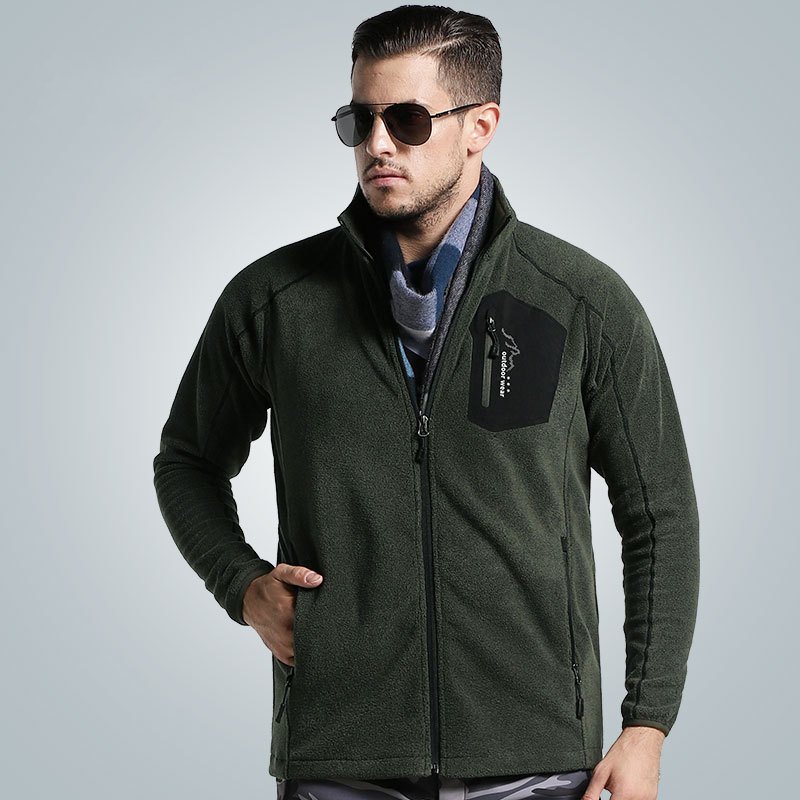 New Design Stand Collar Patch Pocket Custom Logo Zip Up Men's Polar Fleece Jackets