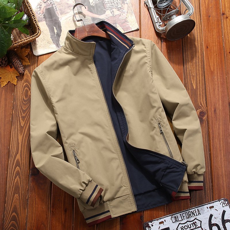 New Men's Double-sided Stand Collar Casual Jacket Male Plus Size Solid Color Baseball Coat Hip Hop Outwear