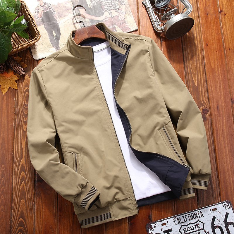 New Men's Double-sided Stand Collar Casual Jacket Male Plus Size Solid Color Baseball Coat Hip Hop Outwear