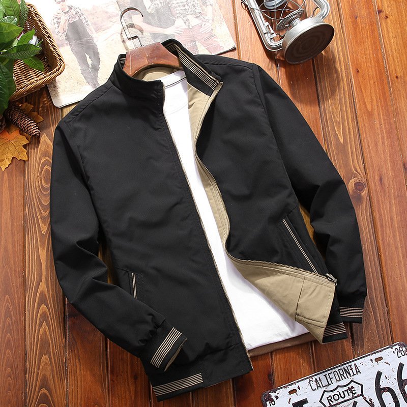 New Men's Double-sided Stand Collar Casual Jacket Male Plus Size Solid Color Baseball Coat Hip Hop Outwear