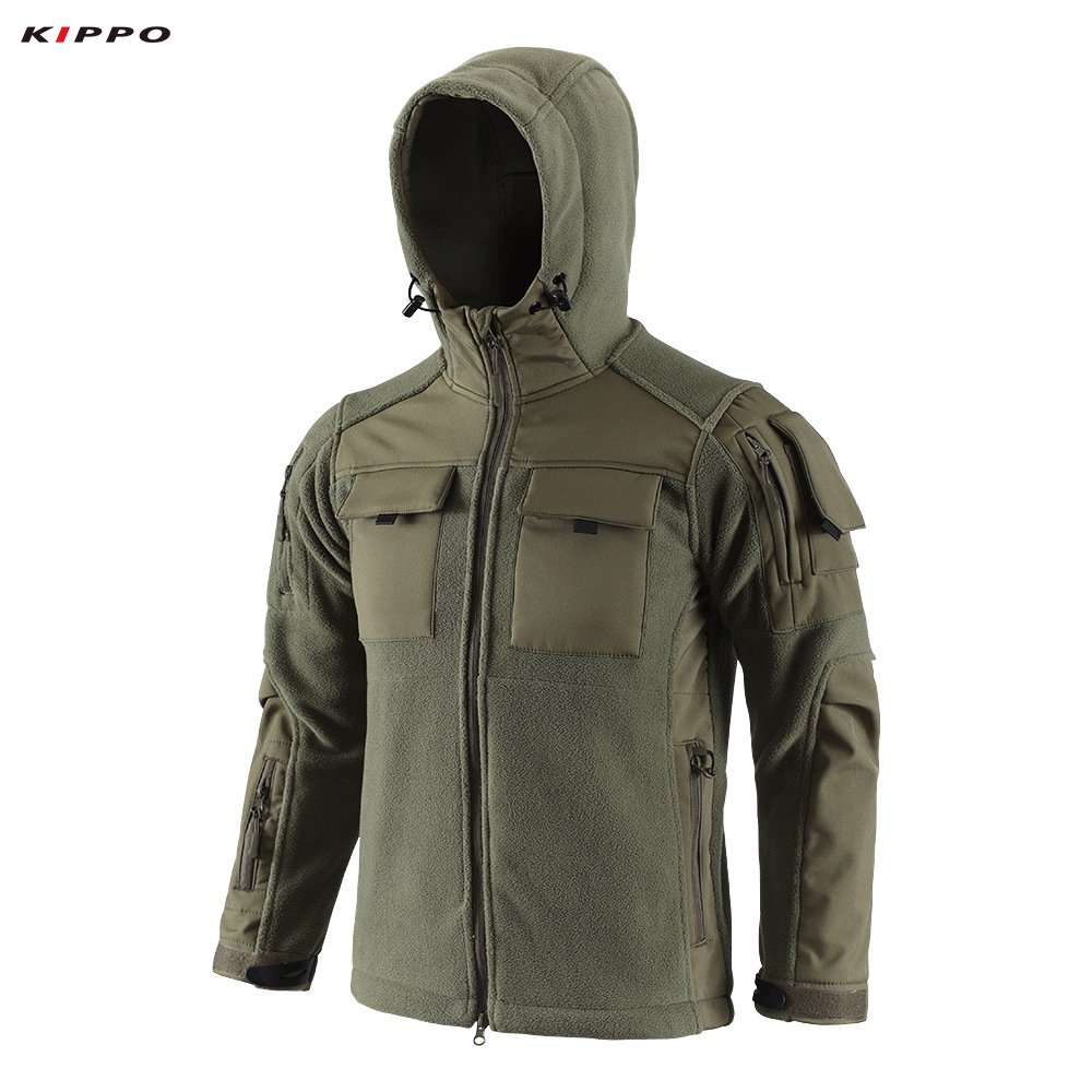 Kippo Luxe Men's Camouflage Winter Jacket Warm Polar Fleece with Hood Outdoor Sports Waterproof Coat Plus Size