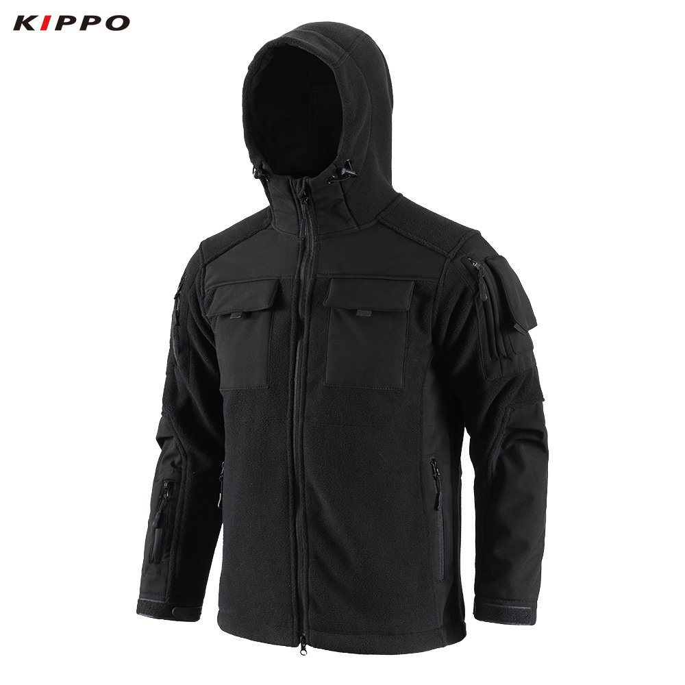 Kippo Luxe Men's Camouflage Winter Jacket Warm Polar Fleece with Hood Outdoor Sports Waterproof Coat Plus Size