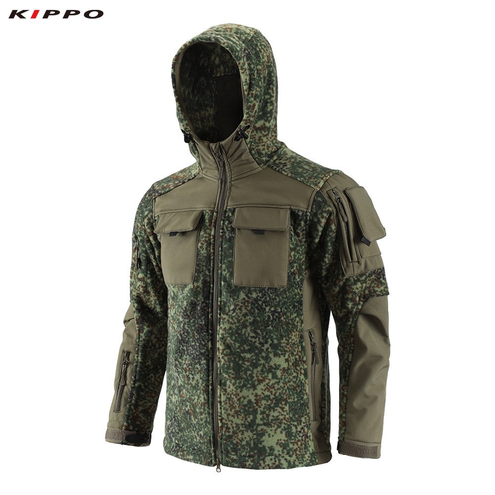 Kippo Luxe Men's Camouflage Winter Jacket Warm Polar Fleece with Hood Outdoor Sports Waterproof Coat Plus Size