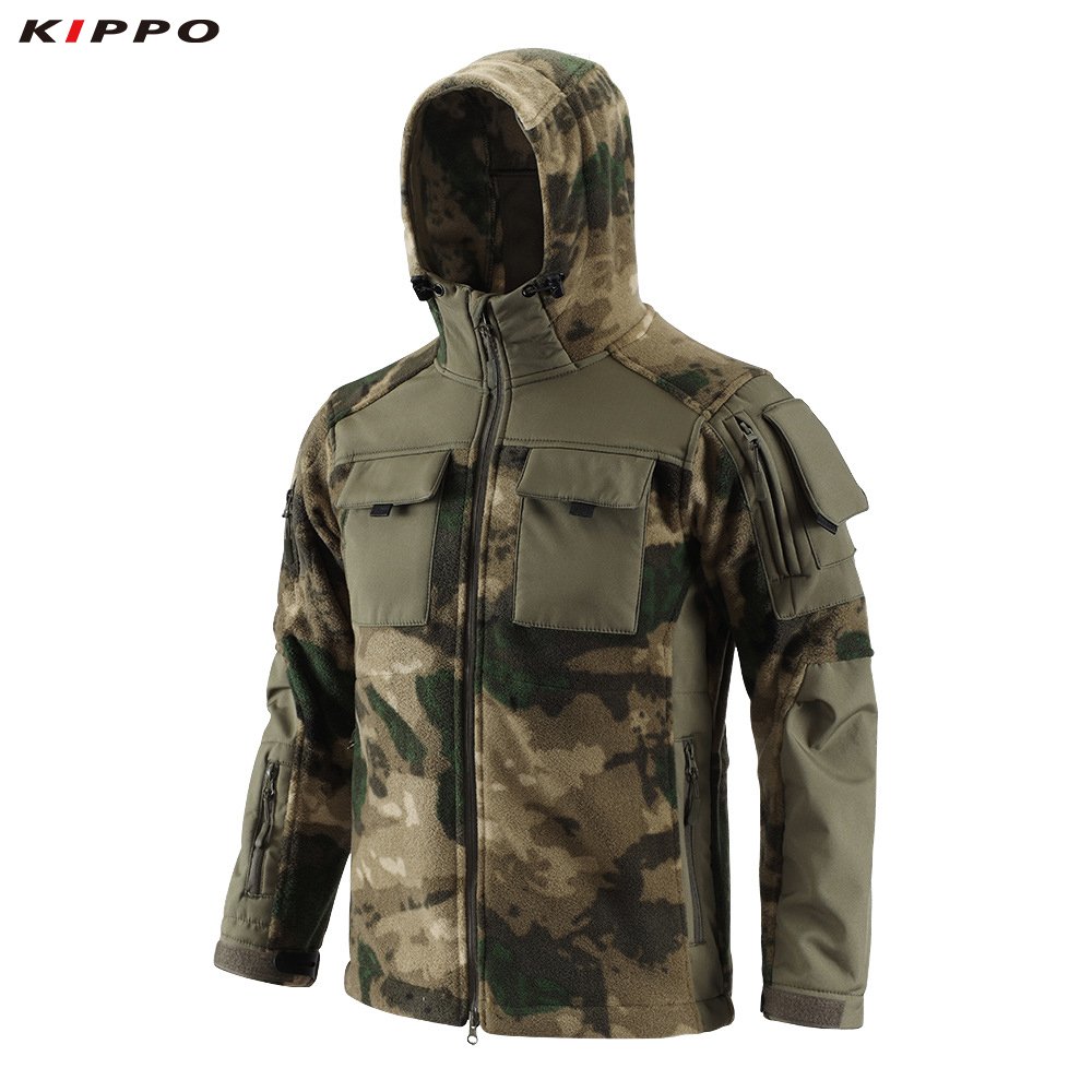 Kippo Luxe Men's Camouflage Winter Jacket Warm Polar Fleece with Hood Outdoor Sports Waterproof Coat Plus Size