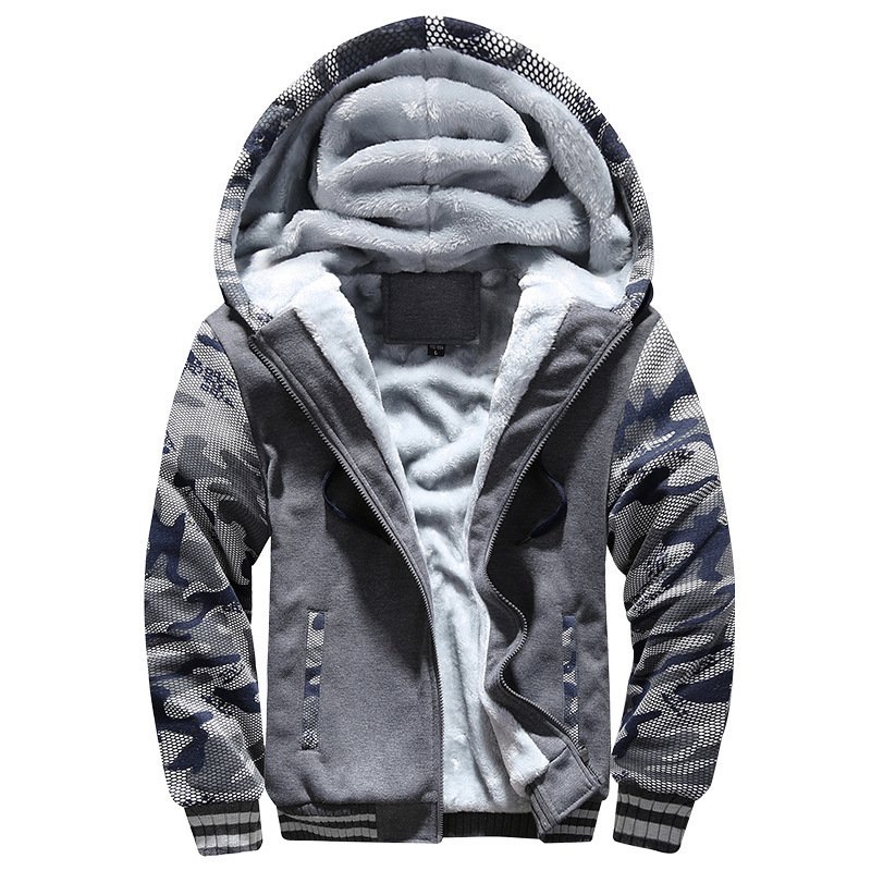 OEM Custom Design Casual Streetwear Men's Long Sleeve Clothing Winter Jacket Camouflage Thicken Jackets Hooded Fleece Jacket