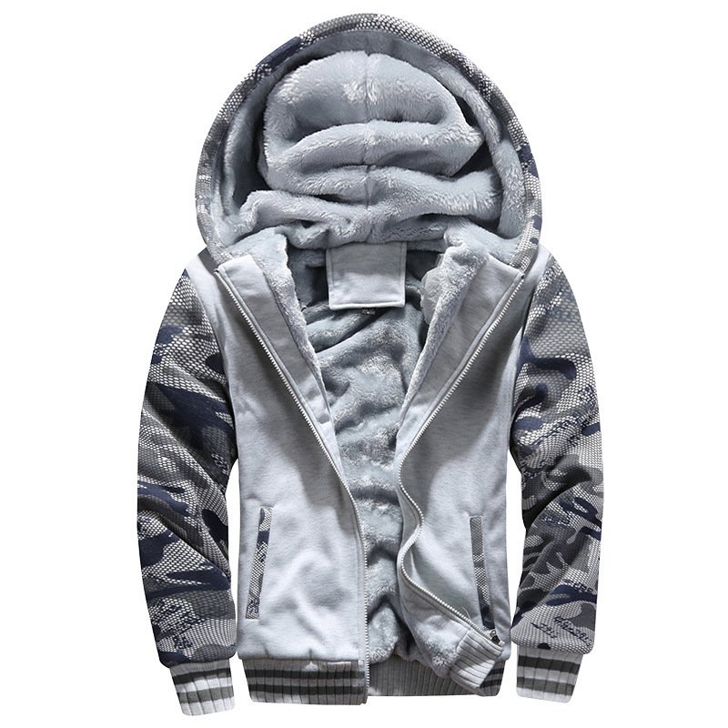 OEM Custom Design Casual Streetwear Men's Long Sleeve Clothing Winter Jacket Camouflage Thicken Jackets Hooded Fleece Jacket