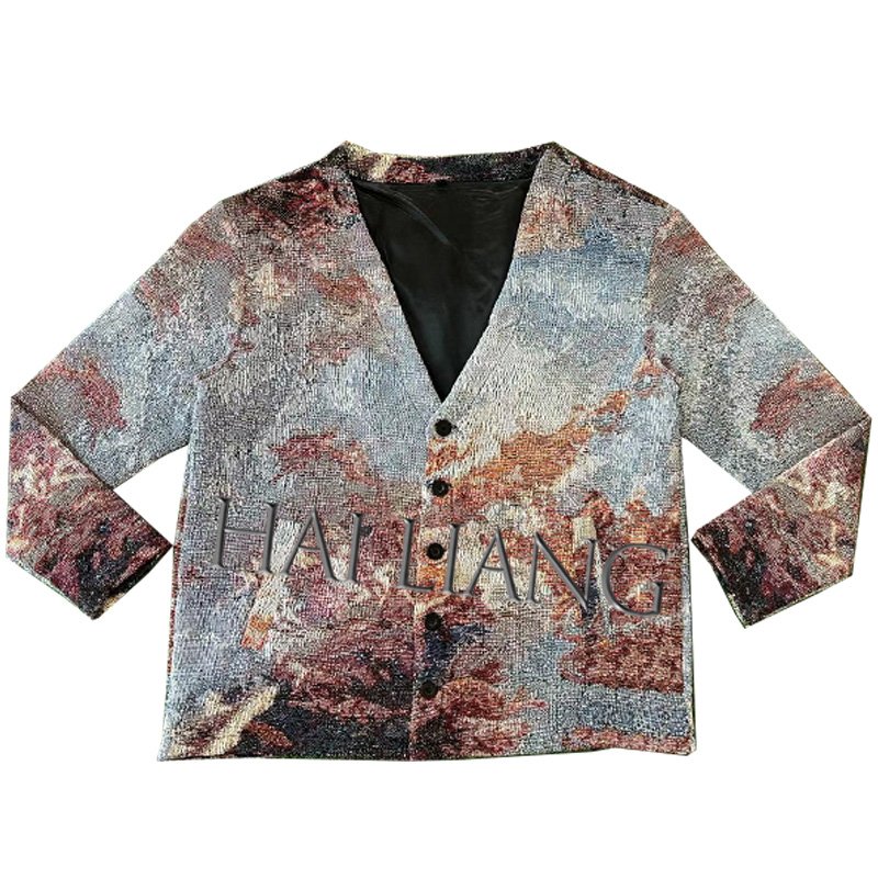 Tapestry Cardigan Custom Streetwear Short Jacket Set Tapestri Blanket V Neck Jackets Men's Black Sweater Skeleton Button Coat