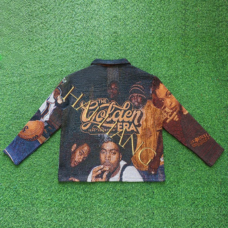 Tapestry Cardigan Custom Streetwear Short Jacket Set Tapestri Blanket V Neck Jackets Men's Black Sweater Skeleton Button Coat