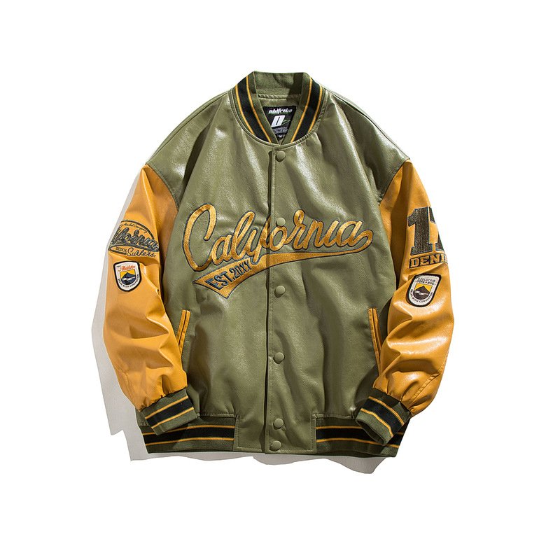 Wholesale spring rain Jackets Custom Logo Outdoor Pilot Leather Jackets Patchwork Green Letter plus size life Jacket Men
