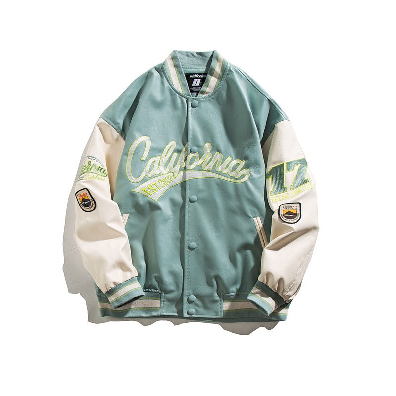 Wholesale spring rain Jackets Custom Logo Outdoor Pilot Leather Jackets Patchwork Green Letter plus size life Jacket Men