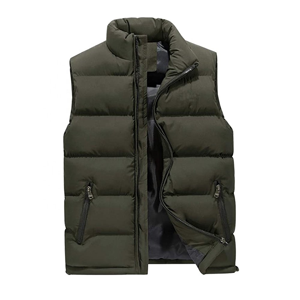 High Quality Men's Winter Outdoor Quilted Puffer Jacket Stand Collar Padded Sleeveless Casual Work Style in Multiple Colors