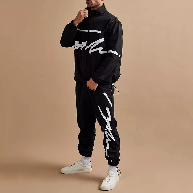Tuhao OEM custom print drawstring Scratchy Letters Track Jacket Cool Streetwear Windbreaker Tracksuit Unisex Men