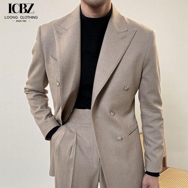 Wholesale oem custom Italian double-breasted single suit 500g heavyweight men's peaked lapel casual business suit