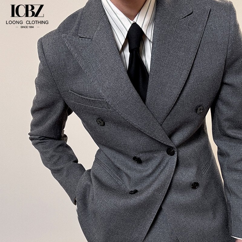 Wholesale oem custom Italian double-breasted single suit 500g heavyweight men's peaked lapel casual business suit