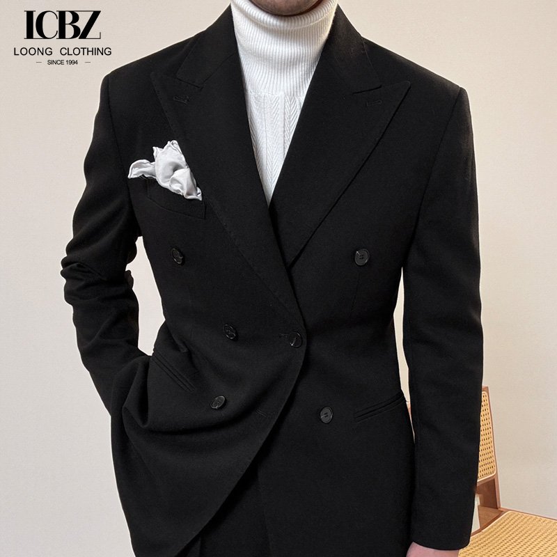 Wholesale oem custom Italian double-breasted single suit 500g heavyweight men's peaked lapel casual business suit