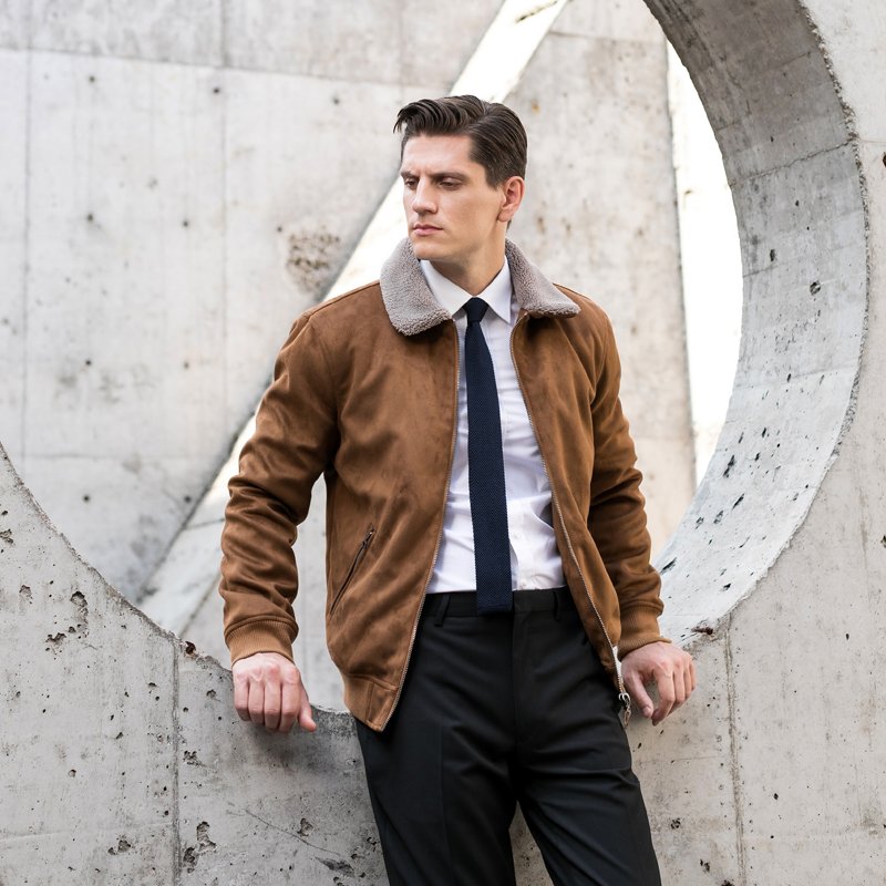 Retail wholesale new fashion men's slim fit jacket warm brown leather cotton padded male jacket