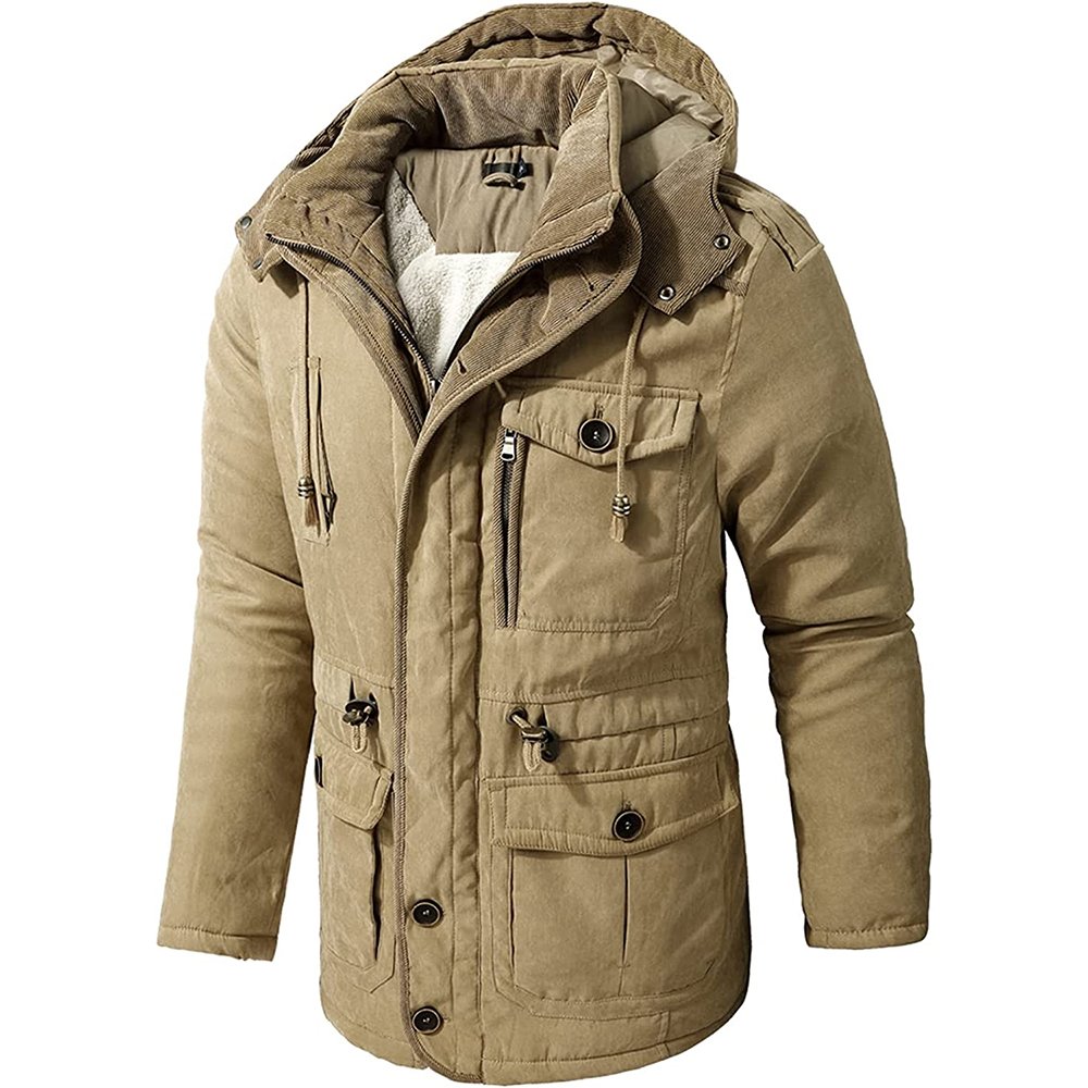 FREE SAMPLE Men's Winter Hooded Jacket Windproof Lined Fleece Windbreaker Outdoor travel Warm Outerwear