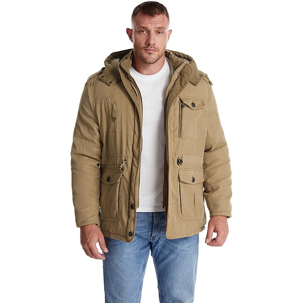 FREE SAMPLE Men's Winter Hooded Jacket Windproof Lined Fleece Windbreaker Outdoor travel Warm Outerwear