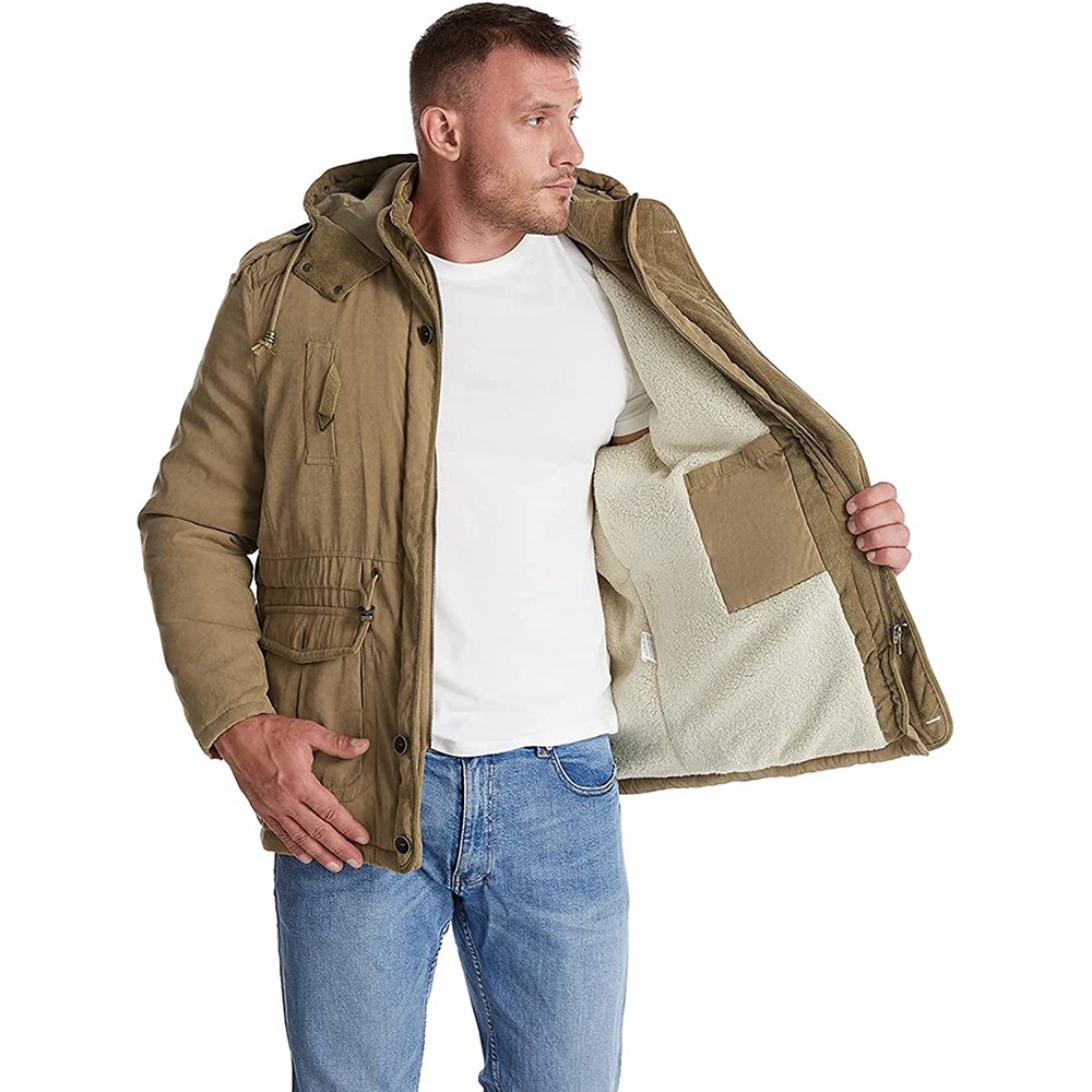 FREE SAMPLE Men's Winter Hooded Jacket Windproof Lined Fleece Windbreaker Outdoor travel Warm Outerwear