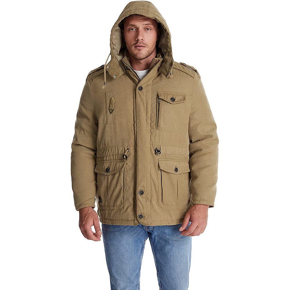 FREE SAMPLE Men's Winter Hooded Jacket Windproof Lined Fleece Windbreaker Outdoor travel Warm Outerwear