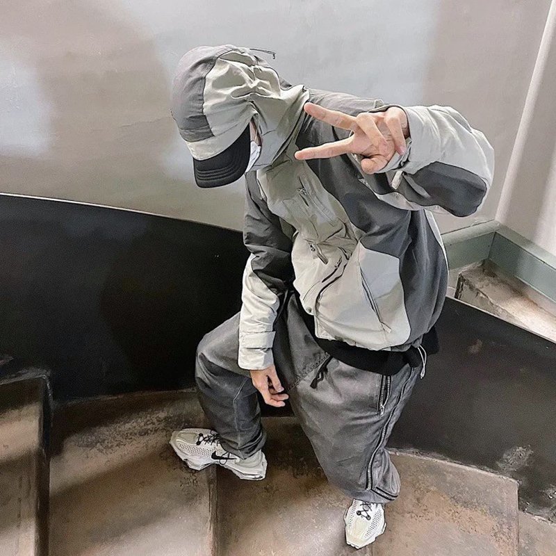 New Multi Pocket Deconstruction Function Color Blocked Zipper Highstreet Trendy Brand Loose Hooded Assault Men's Outdoor Jacket